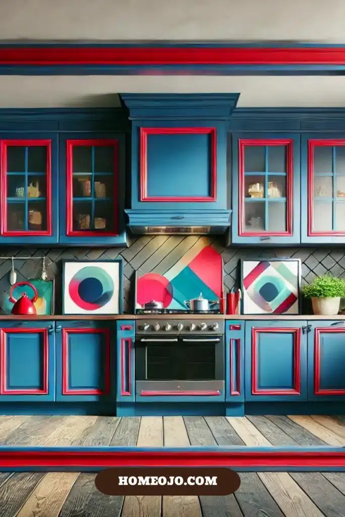 Rustic kitchen with framed art