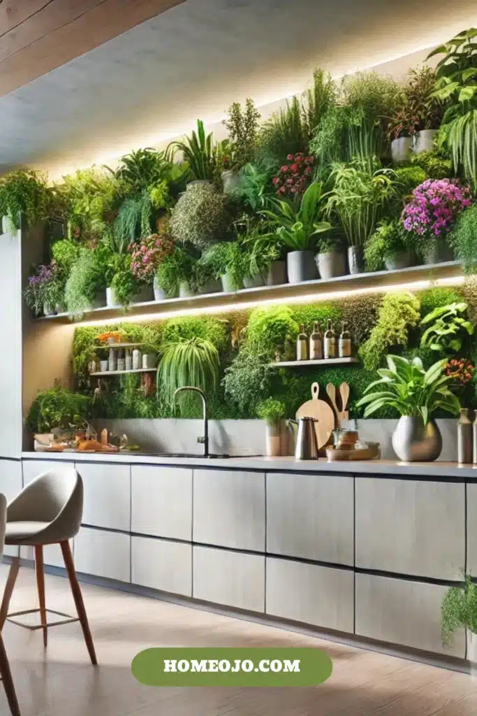 Living plant wall for kitchen decor