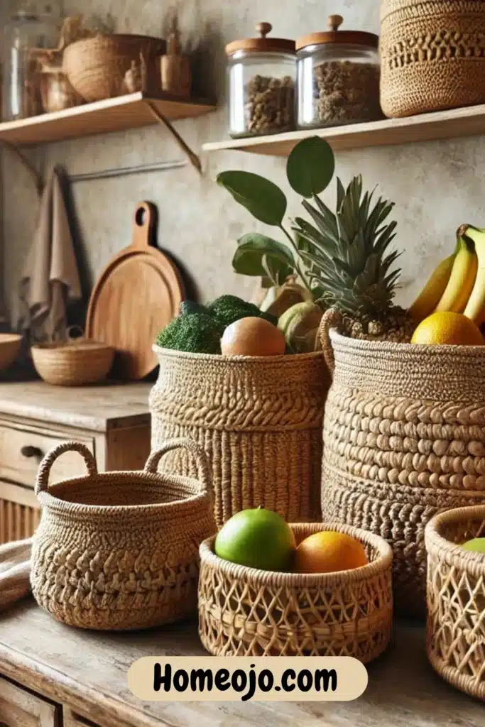 Woven baskets for kitchen