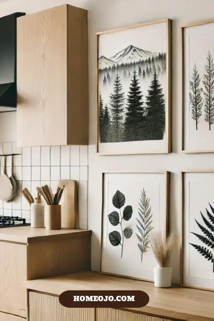 Neutral nature prints for kitchen