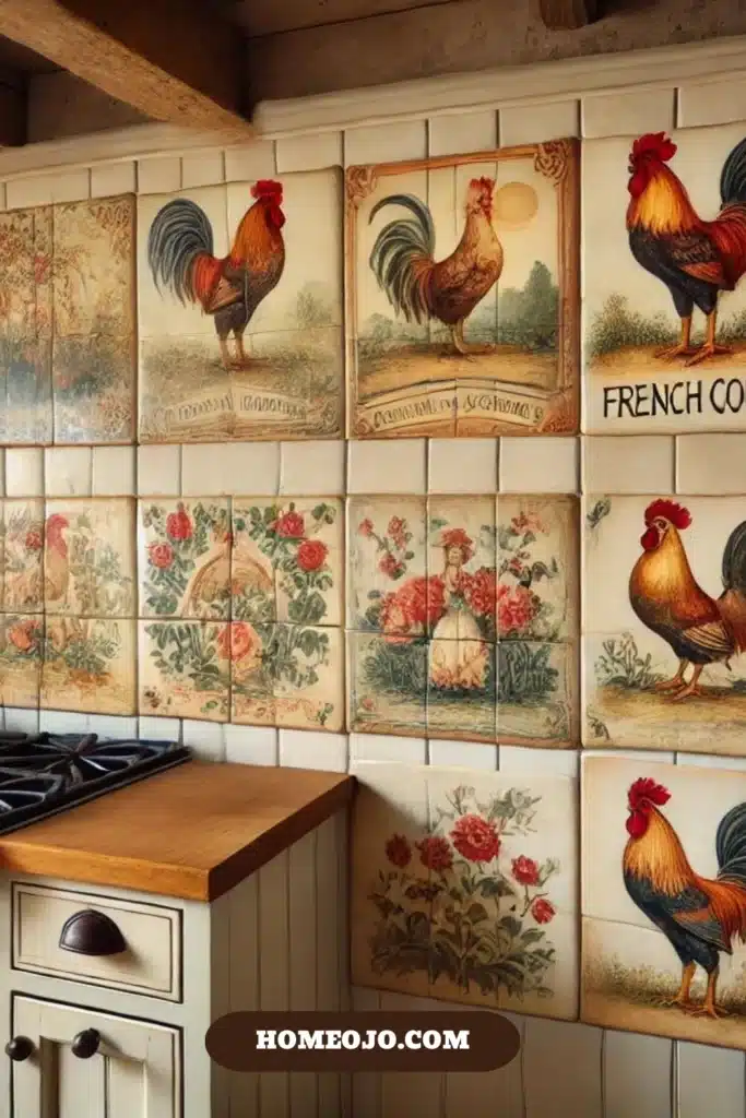 Hand-painted clay tiles for kitchen